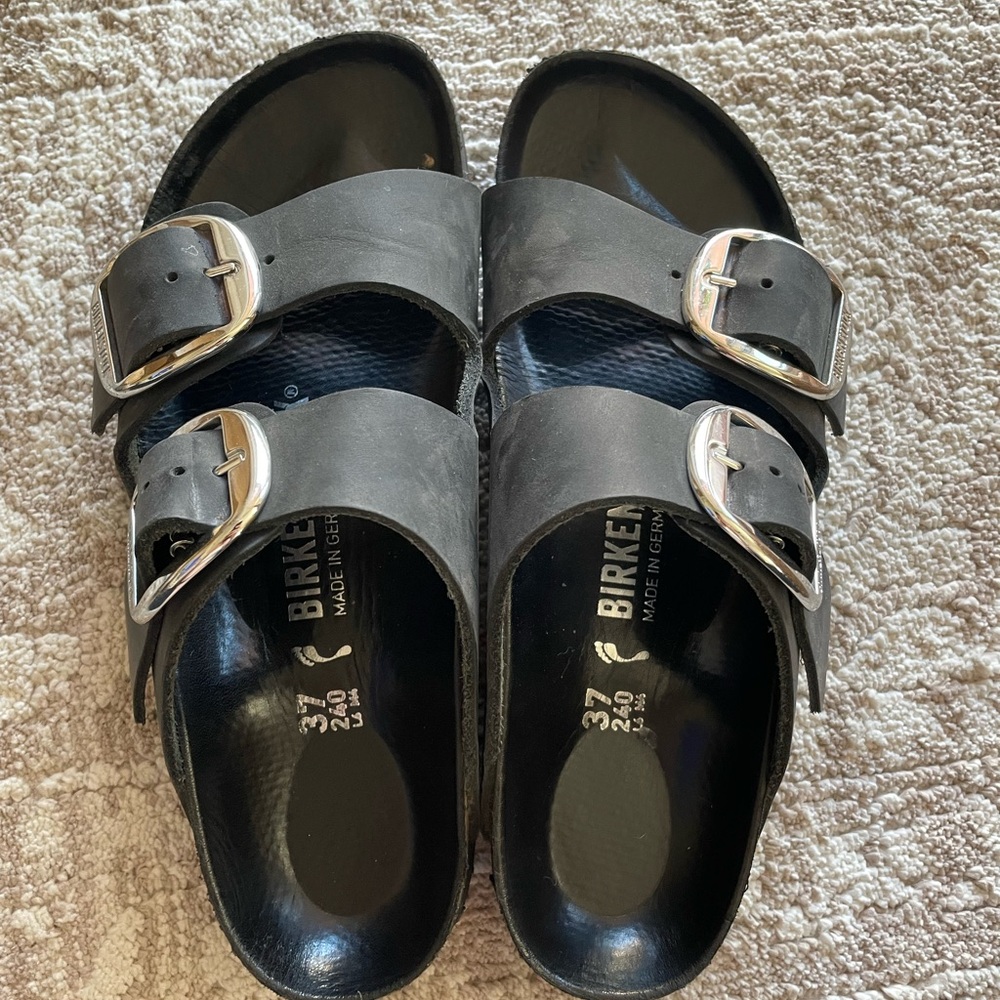 Black Big Buckle leather Birkenstocks